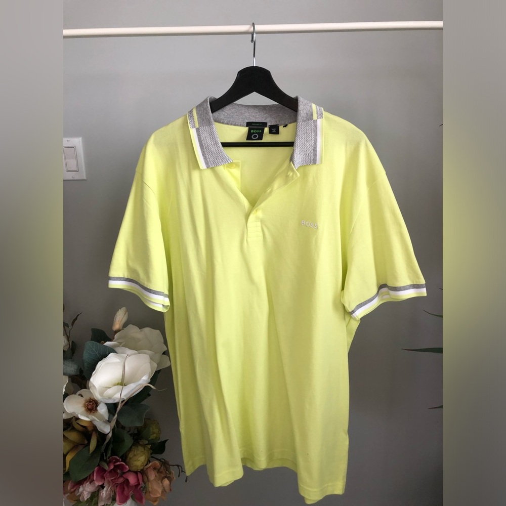 Hugo Boss Neon Yellow Polo with Grey Trim